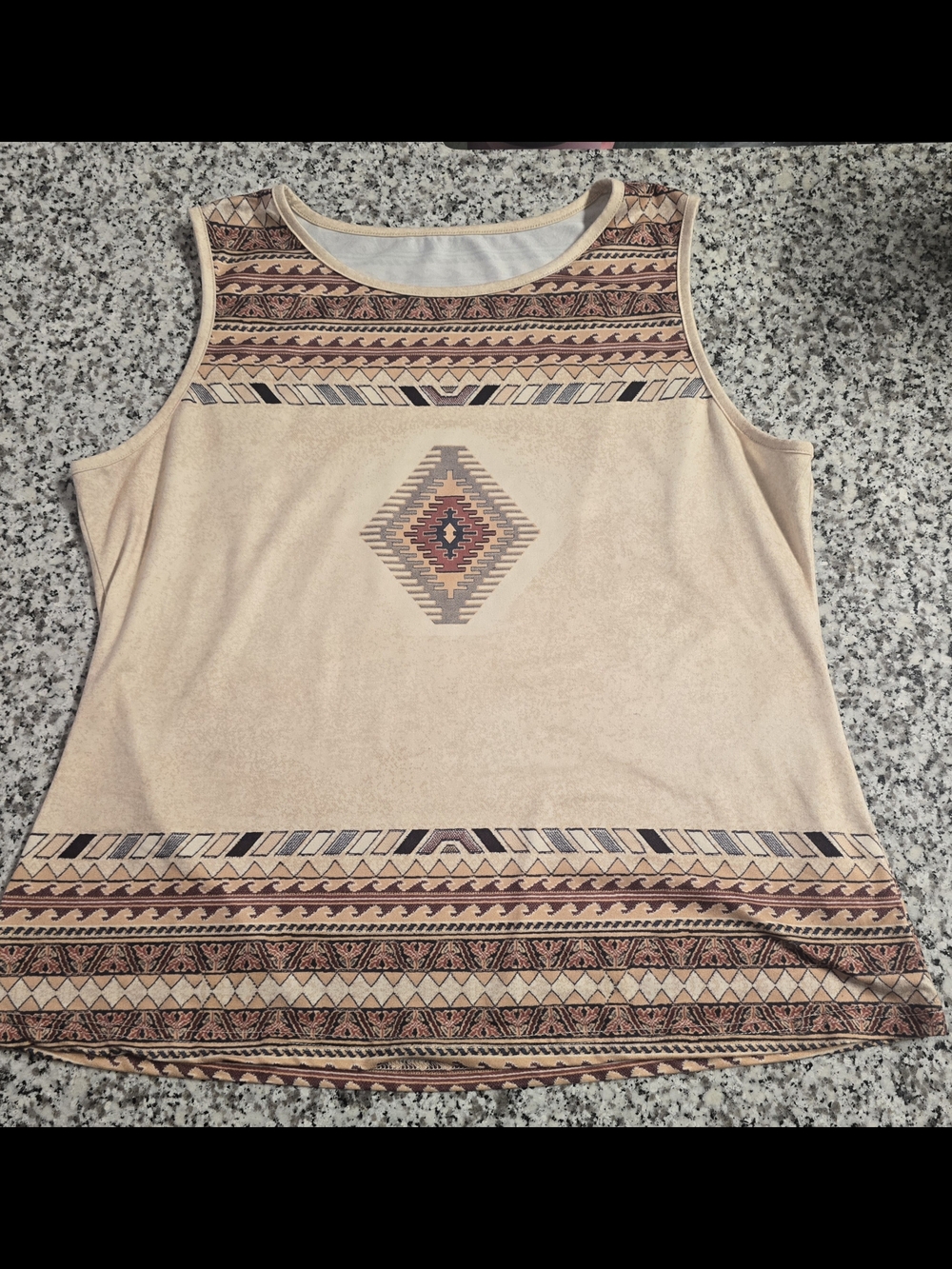 Sleeveless Aztec Print Tank Top - Beige